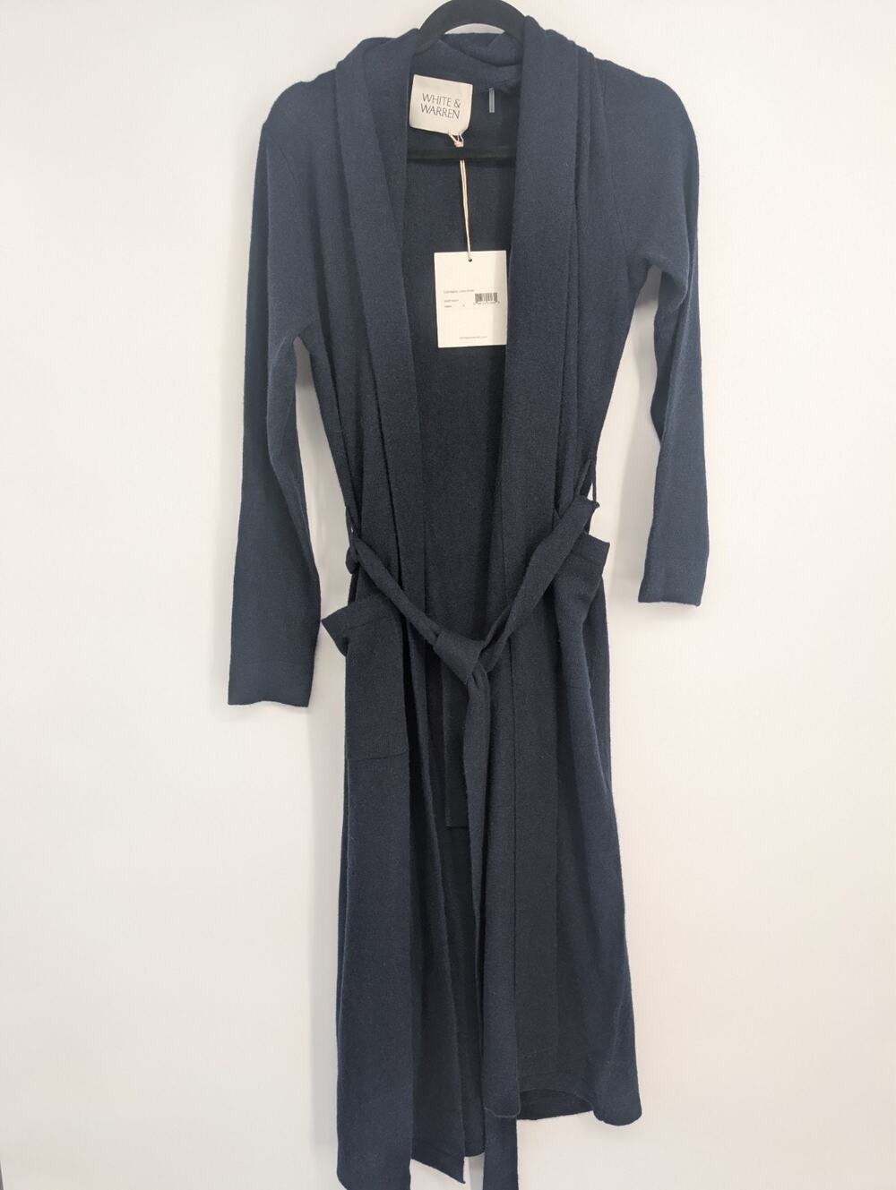NWT White + Warren 100% Cashmere Long Robe Size S Deep Navy $595 #9B605